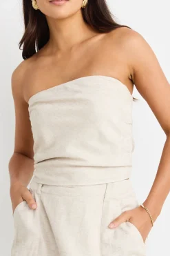 Love Lulu Conceptual Natural Linen Blend Strapless Top