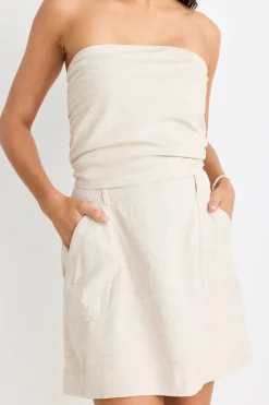 Love Lulu Conceptual Natural Linen Blend Strapless Top