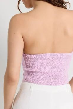 Love Lulu Conceptual Pink Lilac Linen Blend Strapless Top