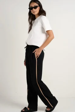 Among the Brave Confidant Black Side Stripe Crepe Wide Pants