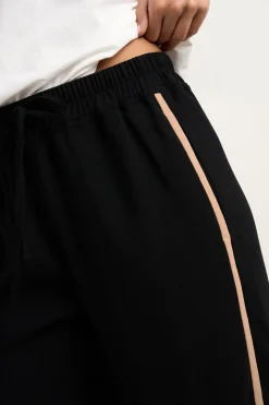 Among the Brave Confidant Black Side Stripe Crepe Wide Pants