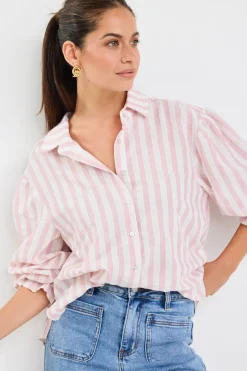 By Rosa. Connection Pink Stripe Button Front Blouse