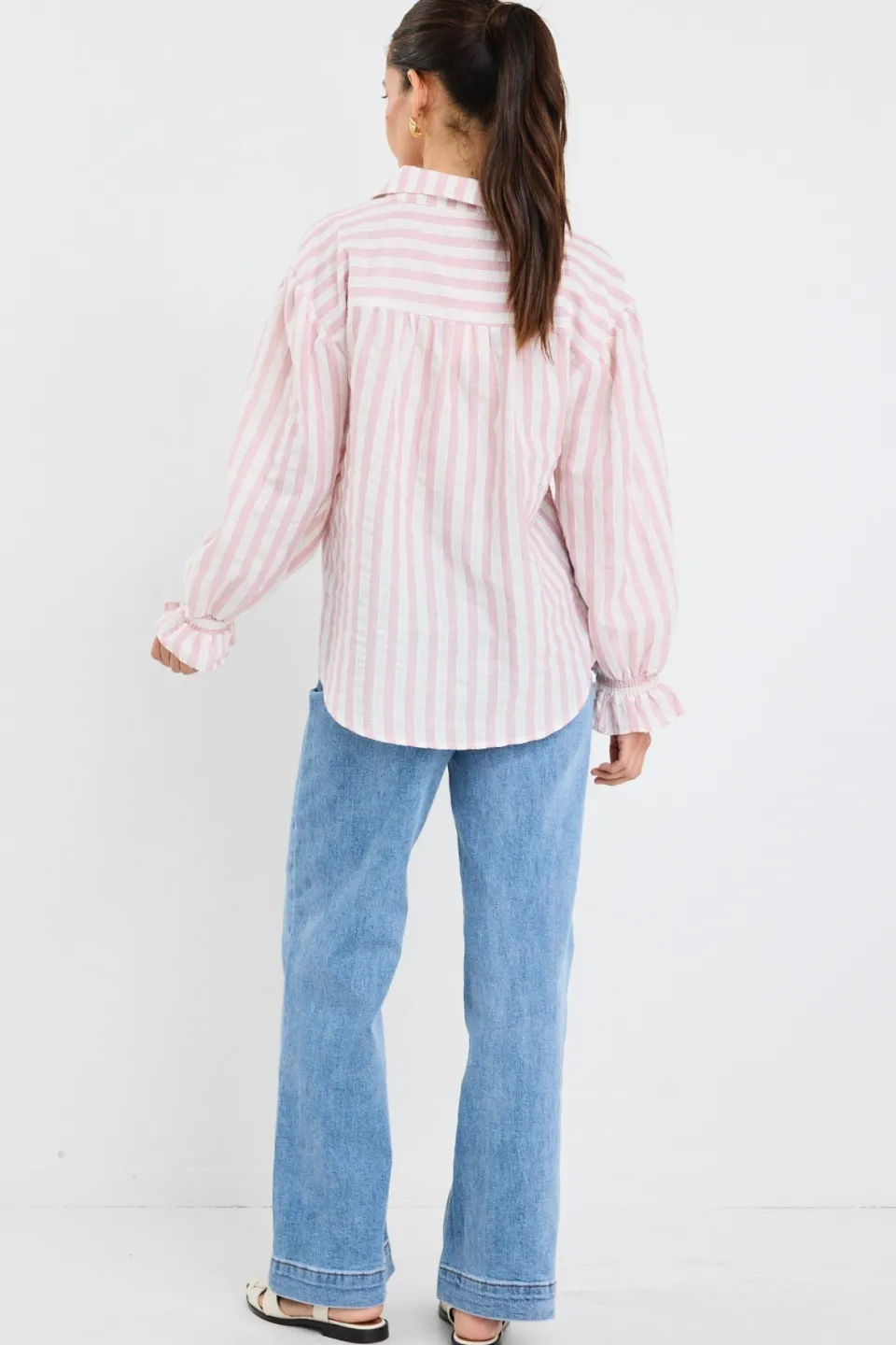 By Rosa. Connection Pink Stripe Button Front Blouse