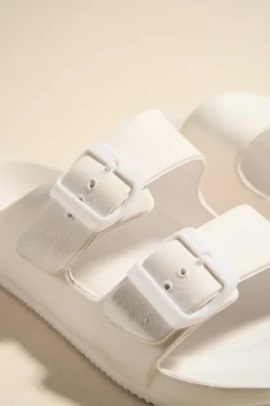 Love Lulu Cool White Double Buckle Slides