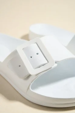 Love Lulu Cool White Single Buckle Slides