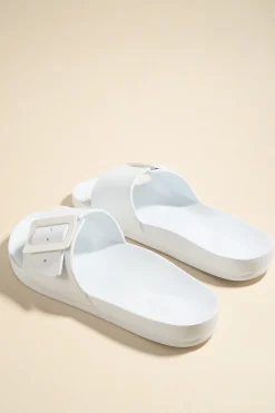 Love Lulu Cool White Single Buckle Slides