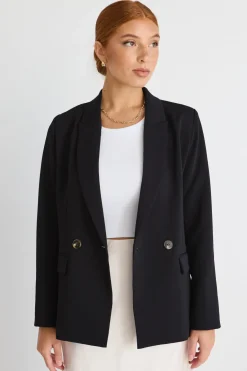 Ivy + Jack Cooper Black Crepe Boyfriend Semi Fitted Blazer