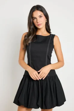 Stories be Told Corvette Black Structured Bubble Mini Dress