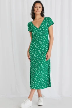 Stories be Told Cosmic Green Ditsy Sleeveless Slim Fit Midi Dress