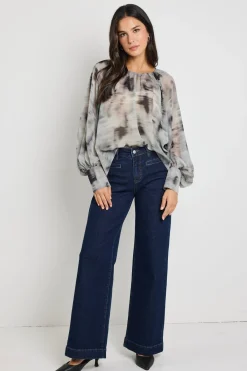 Stories be Told Cosmopolitan Charcoal Smudge Crew Neck Floaty LS Top