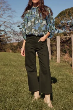 Zoe Kratzmann Crescendo Forest Blur Front Button LS Blouse