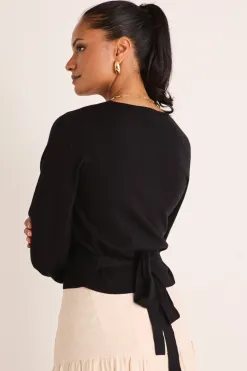 Among the Brave Cross My Heart Black Ballerina Fine Knit Wrap Cardigan