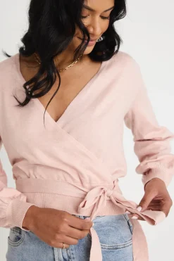 Among the Brave Cross My Heart Blush Ballerina Fine Knit Wrap Cardigan