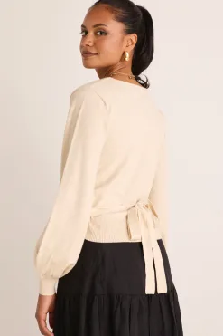 Among the Brave Cross My Heart Oat Ballerina Fine Knit Wrap Cardigan