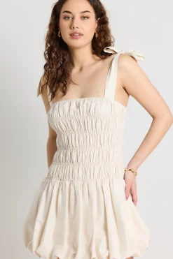 Love Lulu Crowd Ecru Bubble Skirt Mini Dress