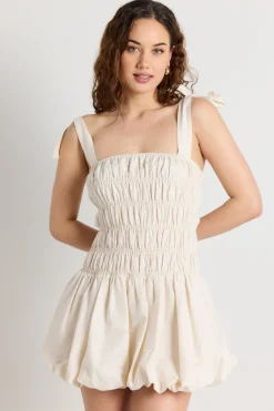 Love Lulu Crowd Ecru Bubble Skirt Mini Dress