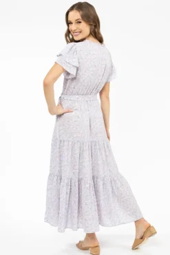Seeking Lola Cruise Purple SS Tiered Maxi Dress