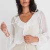 Among the Brave Daily Ivory Sheer Texture Frill Front Top