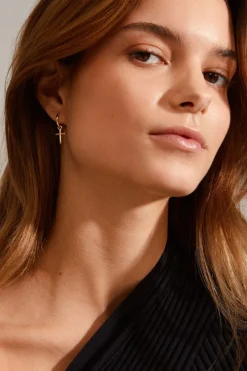 Pilgrim Daisy Recycled Cross Gold Hoop Earrings
