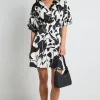 Among the Brave Dali Black White Satin SS Kimono Mini Dress