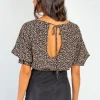 Among the Brave Dare Me Walnut Floral Puff Sleeve Elastic Waist Tie Back Crop Top