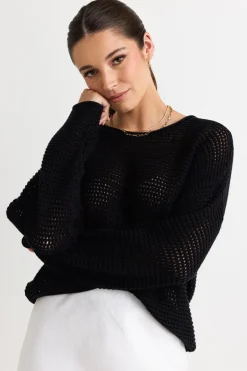 RE:UNION Label Dawn Black Crochet Knit Jumper