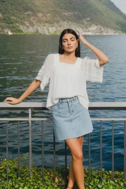 Ivy + Jack Dearest Beach Blue Raw Hem Denim Mini Skirt