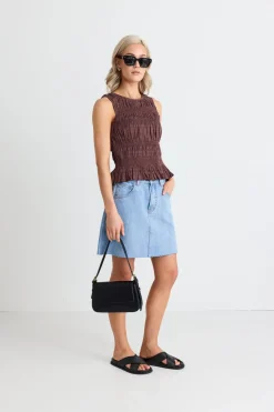 Ivy + Jack Dearest Beach Blue Raw Hem Denim Mini Skirt