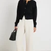 Ivy + Jack Delight Black Cotton Fine Knit Crew Cardigan