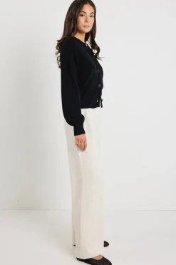 Ivy + Jack Delight Black Cotton Fine Knit Crew Cardigan