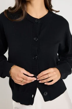 Ivy + Jack Delight Black Cotton Fine Knit Crew Cardigan