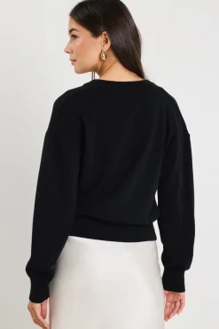 Ivy + Jack Delight Black Cotton Fine Knit Crew Cardigan