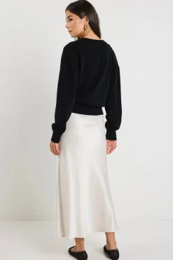 Ivy + Jack Delight Black Cotton Fine Knit Crew Cardigan
