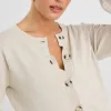 Ivy + Jack Delight Oat Marle Cotton Fine Knit Crew Cardigan