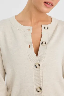 Ivy + Jack Delight Oat Marle Cotton Fine Knit Crew Cardigan