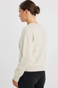 Ivy + Jack Delight Oat Marle Cotton Fine Knit Crew Cardigan