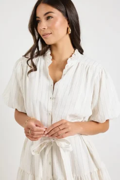 Ivy + Jack Delphi Ivory Stripe Drop Waist Belted Mini Dress