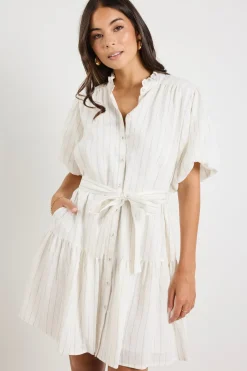 Ivy + Jack Delphi Ivory Stripe Drop Waist Belted Mini Dress