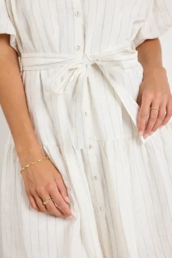 Ivy + Jack Delphi Ivory Stripe Drop Waist Belted Mini Dress