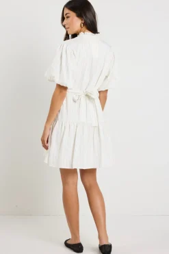 Ivy + Jack Delphi Ivory Stripe Drop Waist Belted Mini Dress