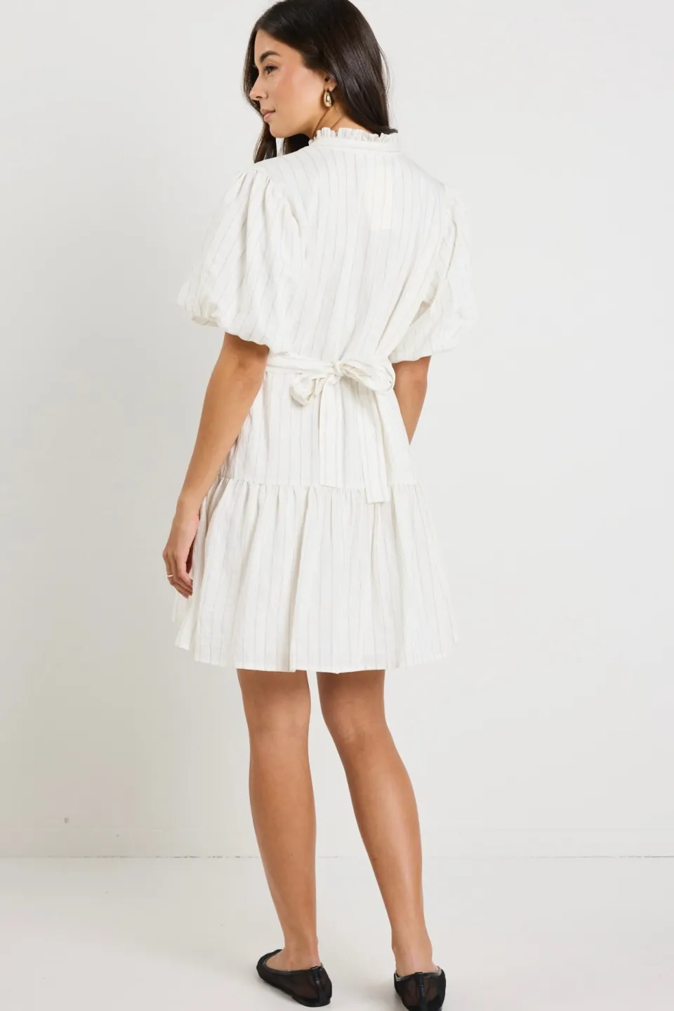Ivy + Jack Delphi Ivory Stripe Drop Waist Belted Mini Dress