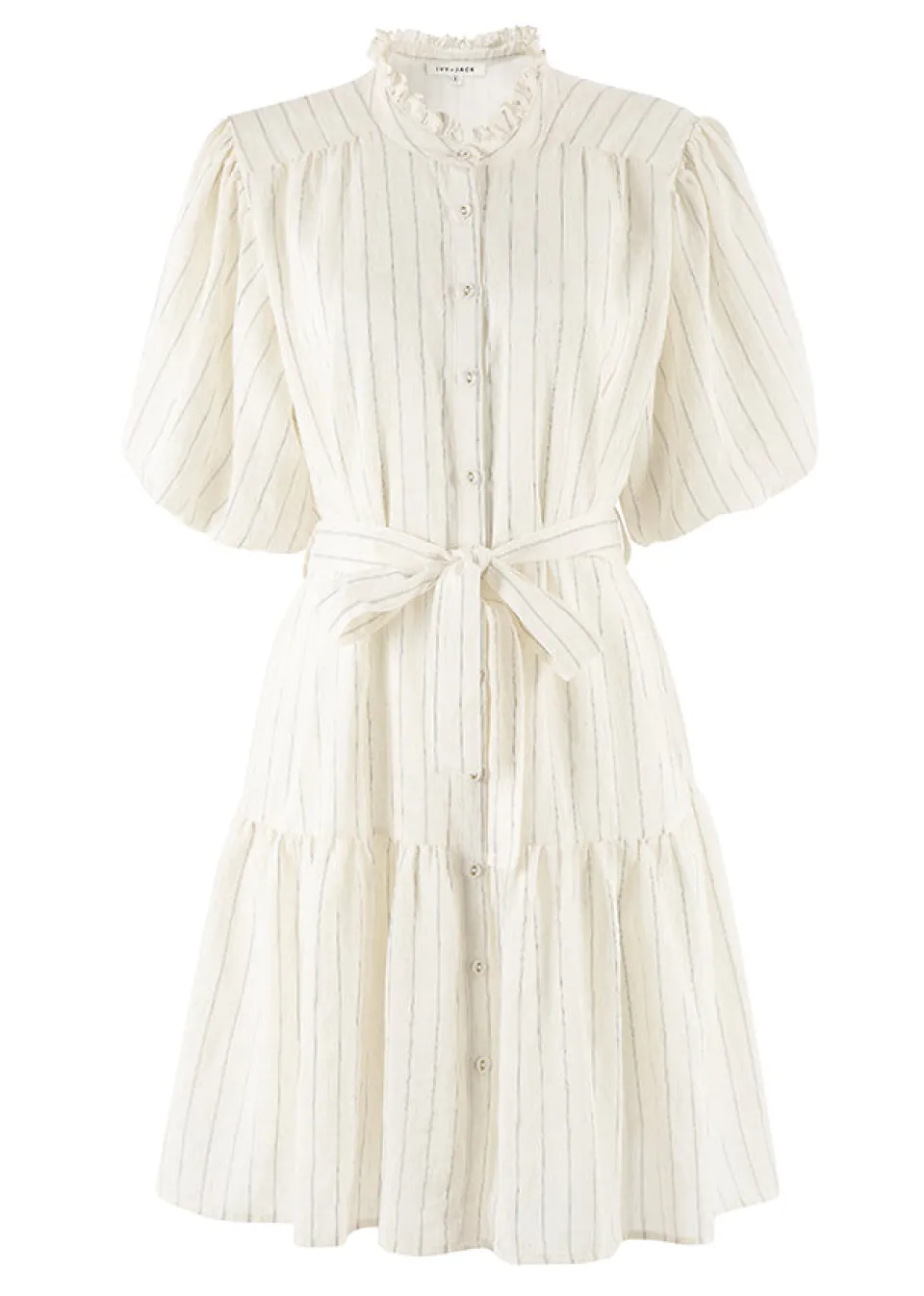 Ivy + Jack Delphi Ivory Stripe Drop Waist Belted Mini Dress