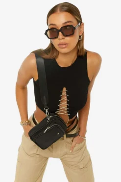 Peta + Jain Didi Black Nylon Pocket Silver Hardware Crossbody Bag