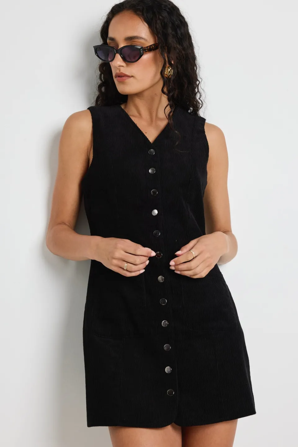 Among the Brave Direction Black Cord Mini Vest Dress