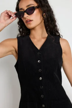 Among the Brave Direction Black Cord Mini Vest Dress