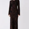 Esmaee District Chocolate Print LS Maxi Dress