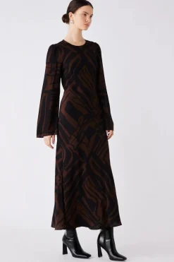 Esmaee District Chocolate Print LS Maxi Dress
