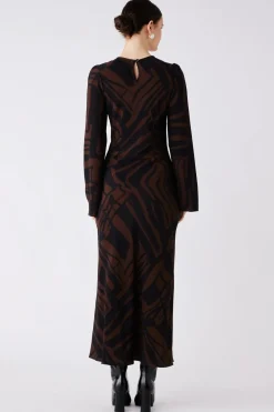 Esmaee District Chocolate Print LS Maxi Dress