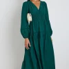 By Rosa. Divine Forest Balloon Sleeve Tiered Maxi Dress