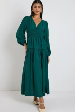 By Rosa. Divine Forest Balloon Sleeve Tiered Maxi Dress